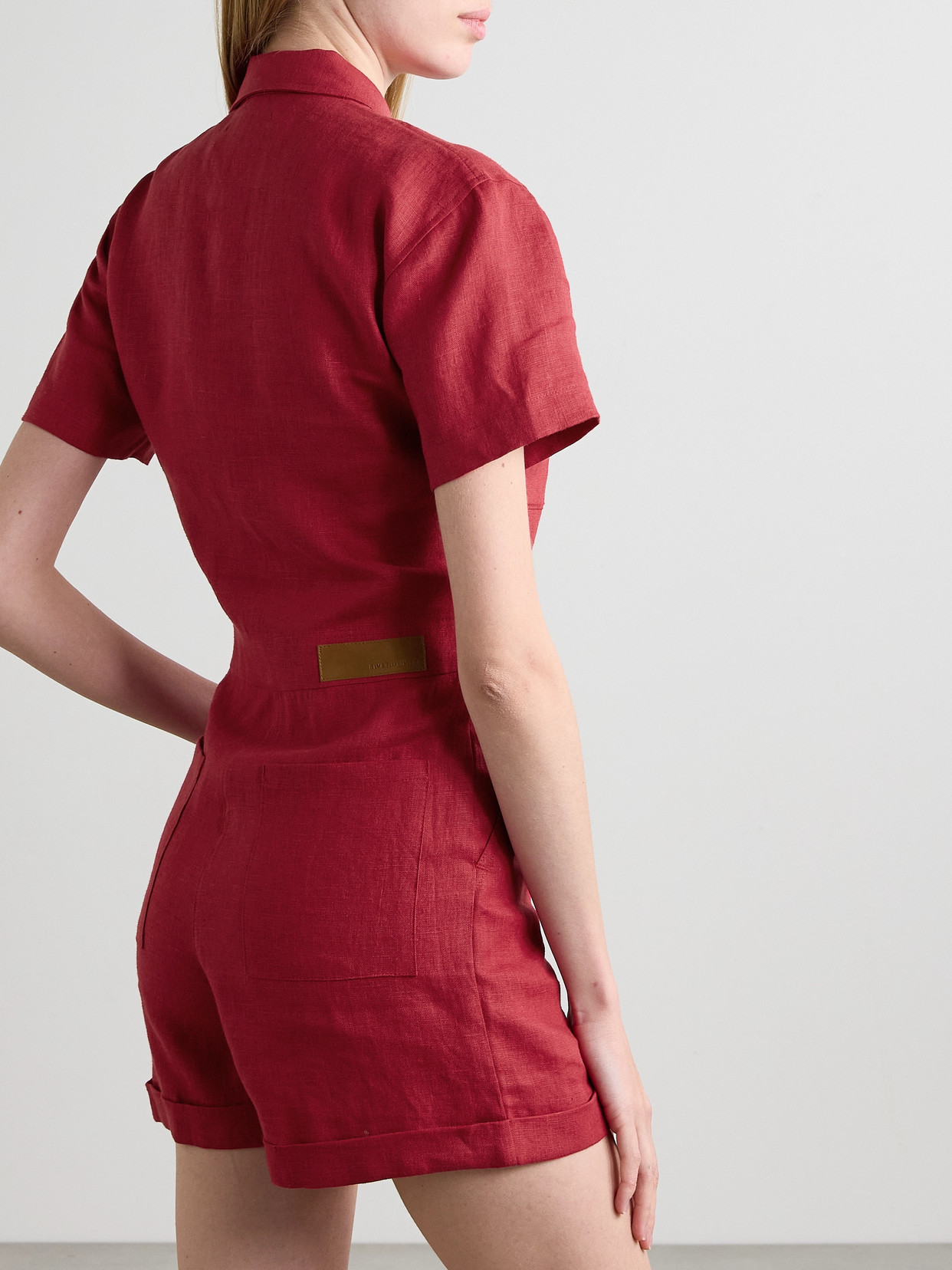 Rivet Utility Dreamer Linen Playsuit In Red