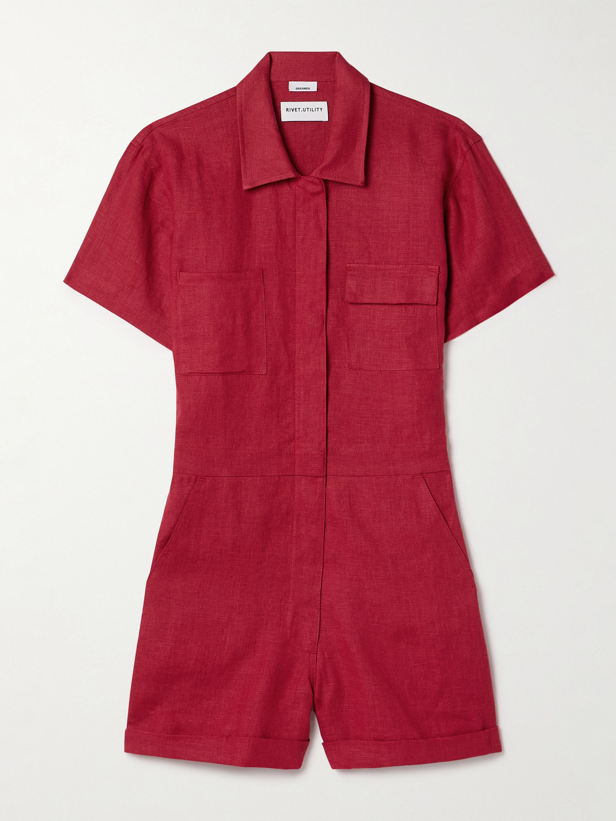 Rivet Utility Dreamer Linen Playsuit In Red