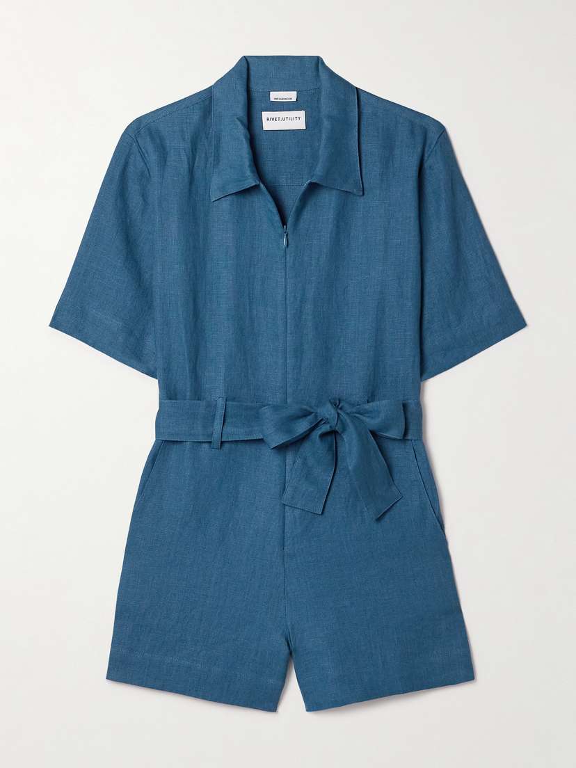 Rivet Utility Influencer Belted Linen Playsuit