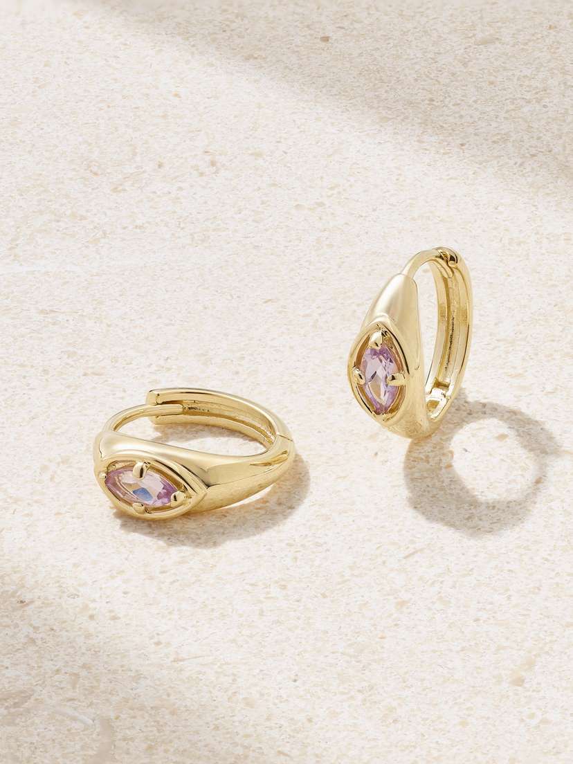 STONE AND STRAND Lavender Haze 10-karat Gold Amethyst Hoop Earrings