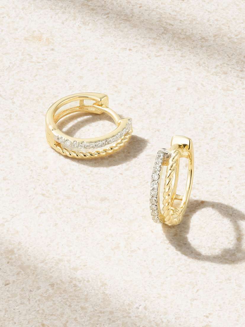 STONE AND STRAND Velvet Rope 10-karat Gold Diamond Hoop Earrings