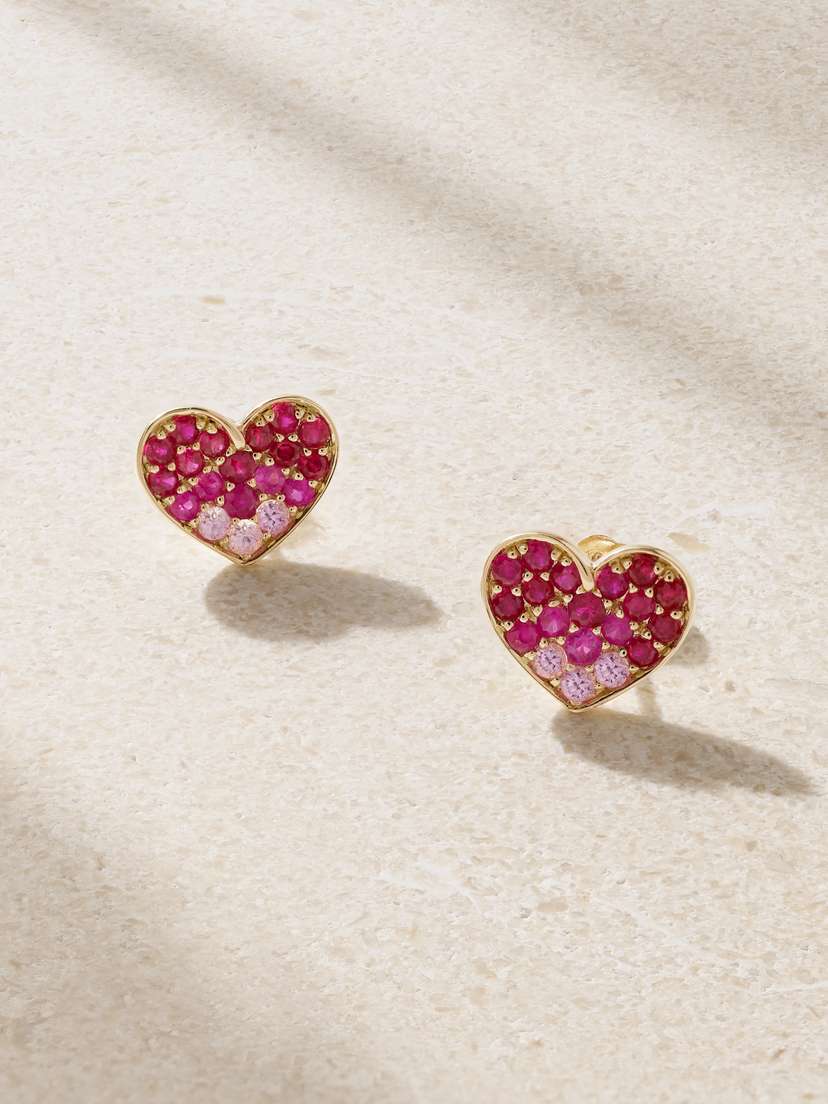 STONE AND STRAND You're Making Me Blush 10-karat Gold, Ruby And Sapphire Earrings