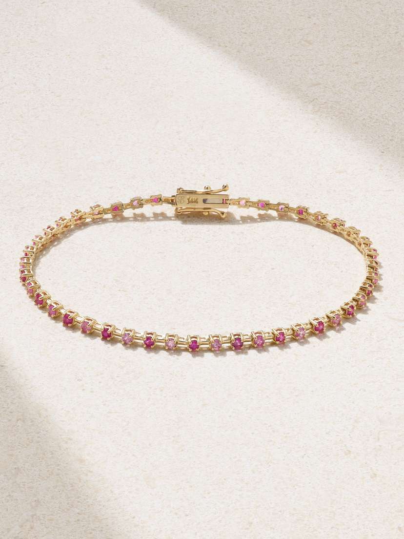 STONE AND STRAND Pink Power 14-karat Gold, Ruby And Sapphire Bracelet