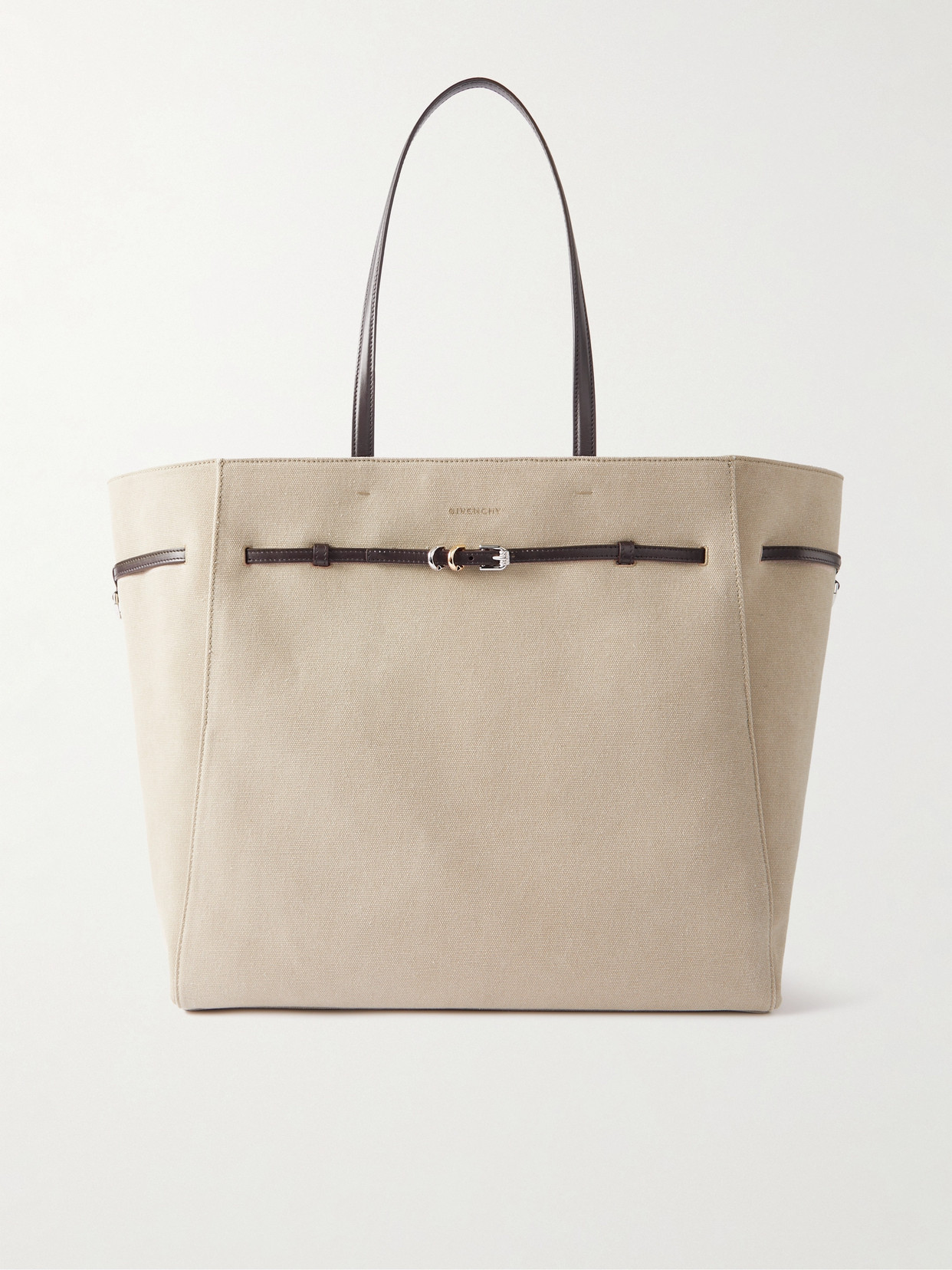 Givenchy Voyou Buckle-embellish Leather-trimmed Canvas Tote In Neutral