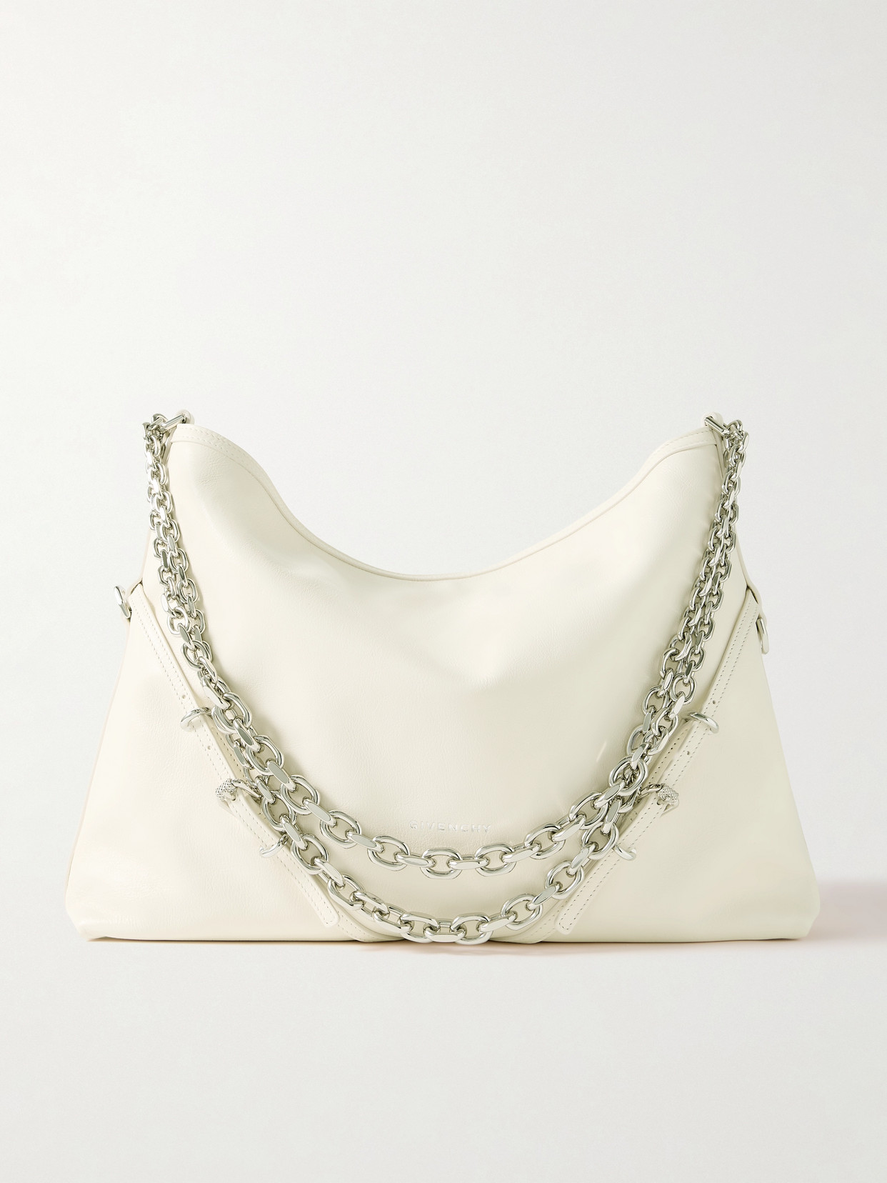 Shop Givenchy Voyou Medium Leather Shoulder Bag In Ivory