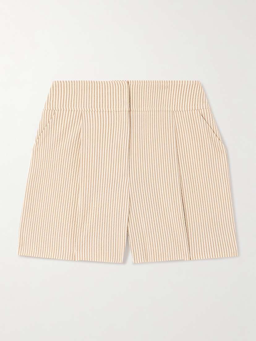 Veronica Beard Haina Pleated Striped Cotton-blend Seersucker Shorts