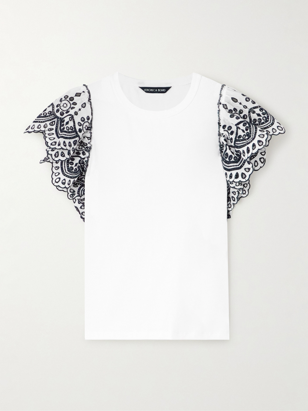 Veronica Beard - Julianka Ruffled Broderie Anglaise-trimmed Cotton-blend Top - White