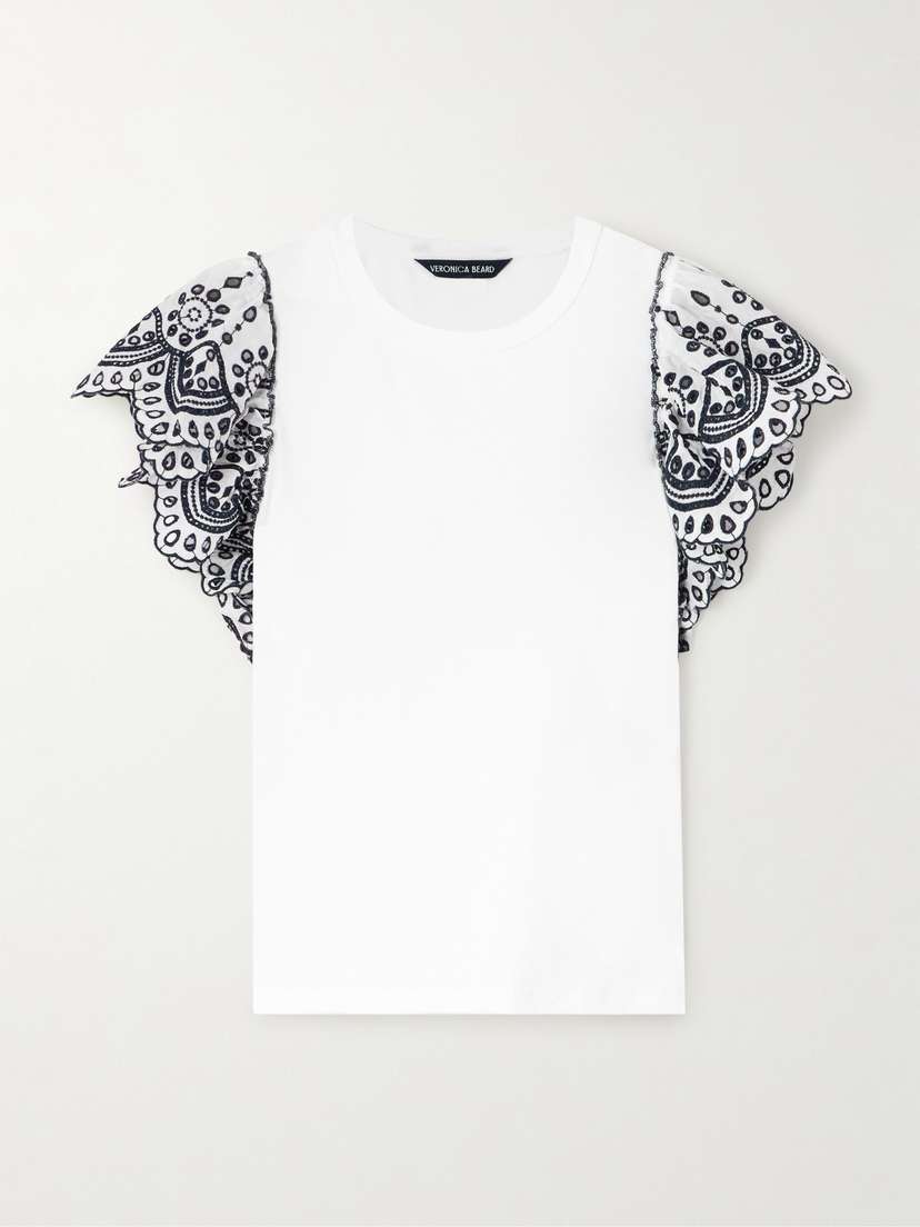 Veronica Beard Julianka Ruffled Broderie Anglaise-trimmed Cotton-blend Top