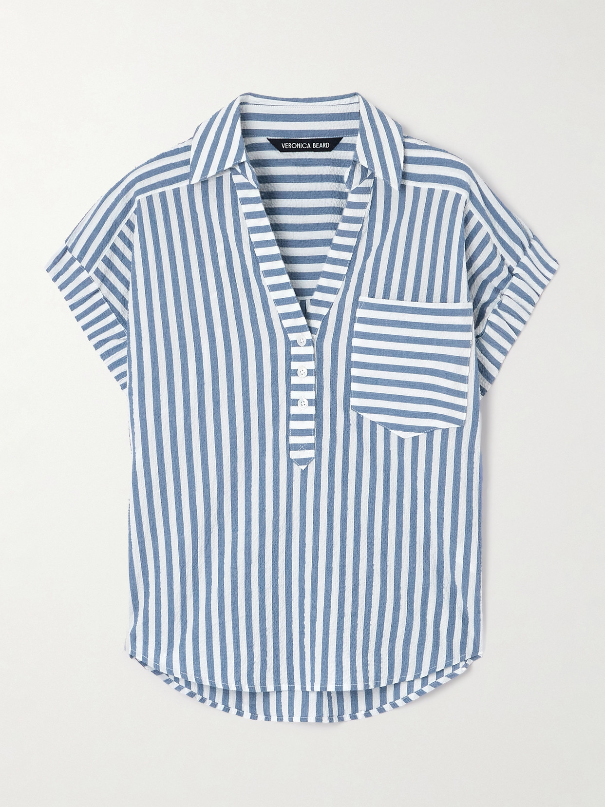 Veronica Beard Judith Striped Cotton-blend Seersucker Top In Blue