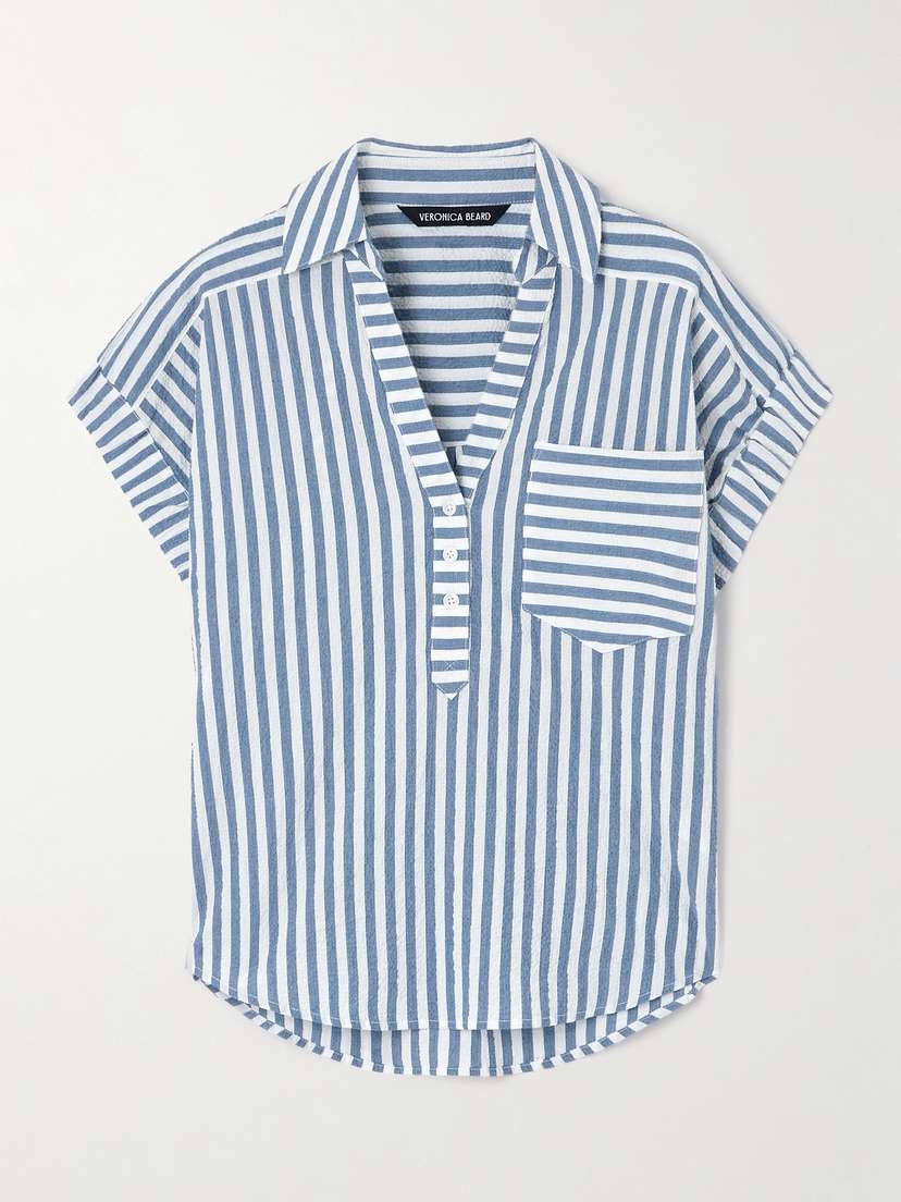Veronica Beard Almera Striped Cotton-blend Seersucker Top