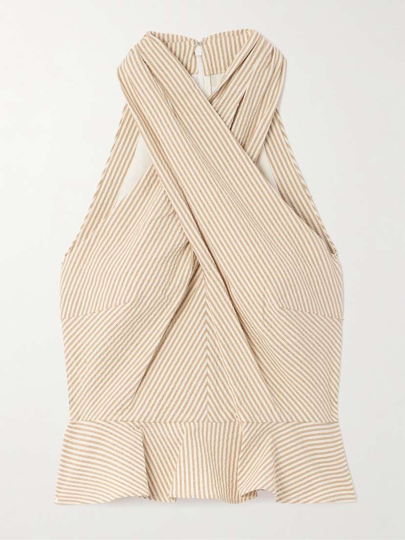 Veronica Beard Drey Halterneck Striped Cotton-blend Seersucker Top