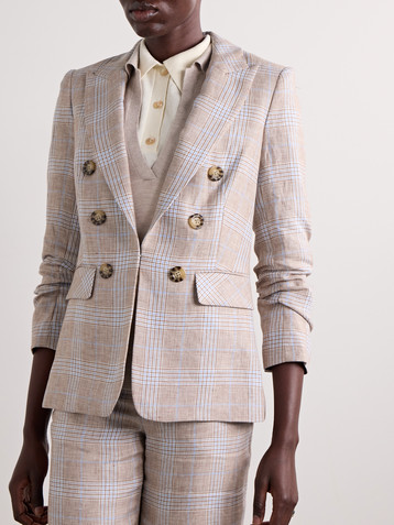 Veronica Beard Beacon Dickey gathered checked linen blazer