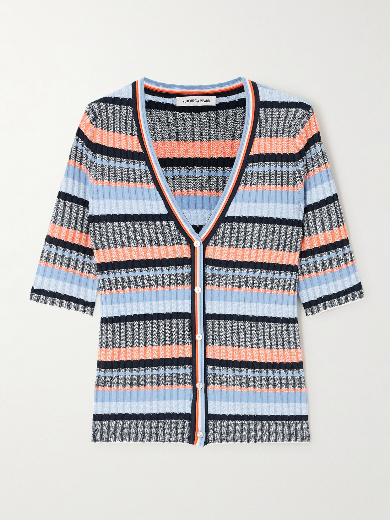 Veronica Beard Calliope Striped Ribbed-knit Cardigan In Multi