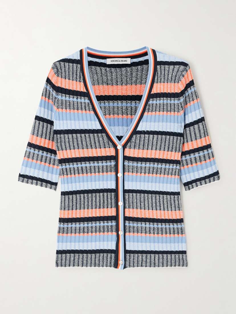 Veronica Beard Calliope Striped Ribbed-knit Cardigan