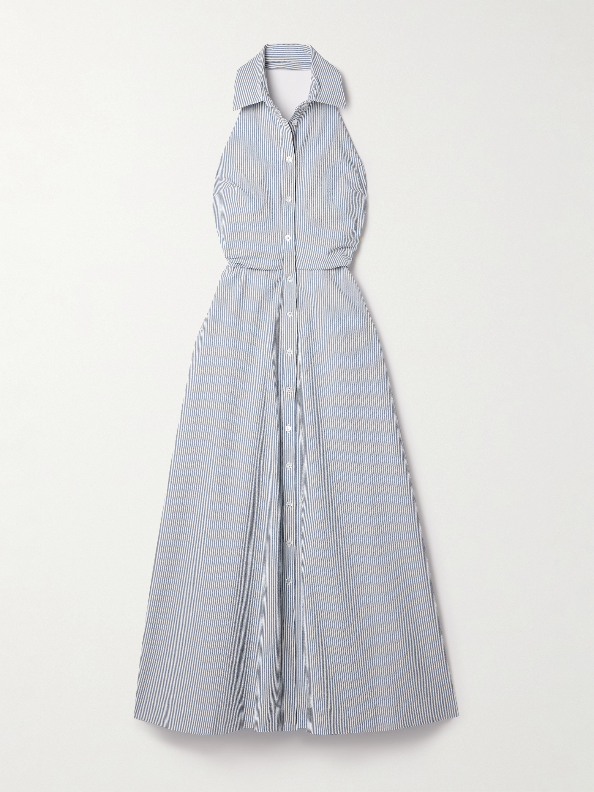 Veronica Beard Mackey striped cotton-blend seersucker halterneck midi dress thumbnail