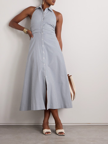 Veronica Beard - Mackey striped cotton-blend seersucker halterneck midi  dress | Plush