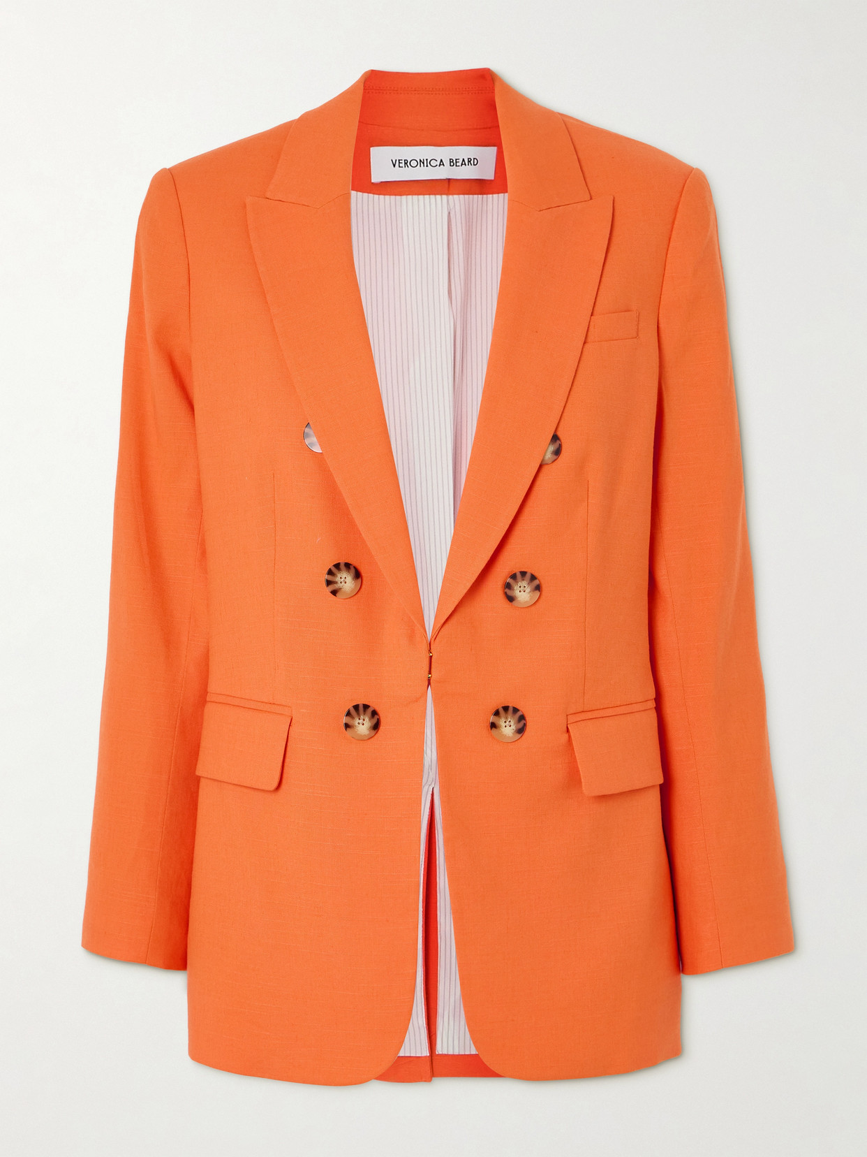 Veronica Beard Bexley Dickey Button-embellished Linen-blend Blazer In Orange