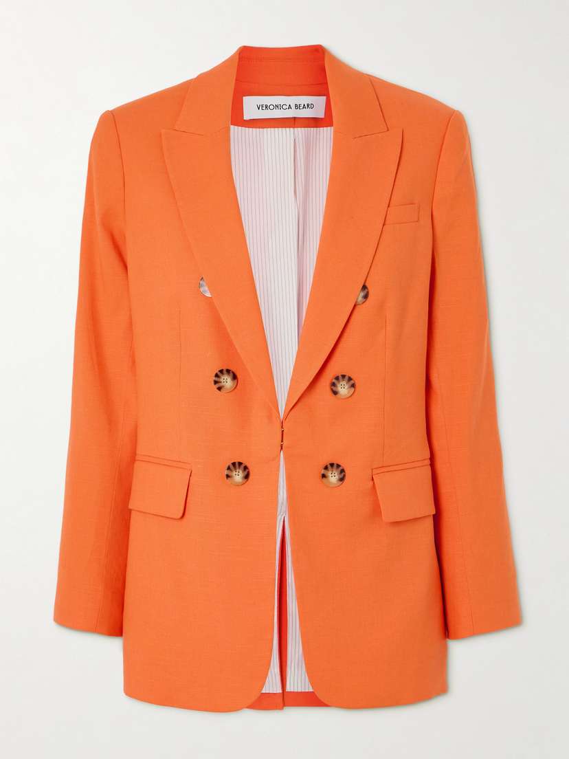 Veronica Beard Bexley Dickey Button-embellished Linen-blend Blazer