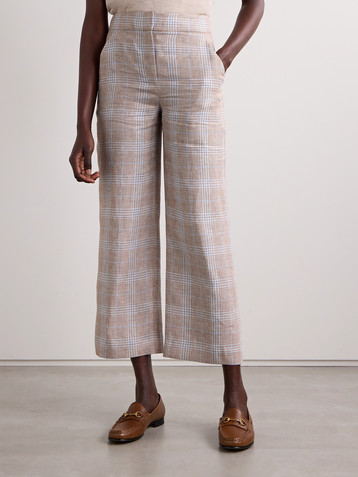 Veronica Beard Brixton cropped checked linen wide-leg pants