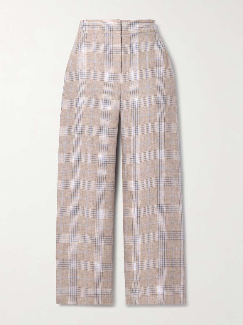 Veronica Beard Brixton Cropped Checked Linen Wide-leg Pants