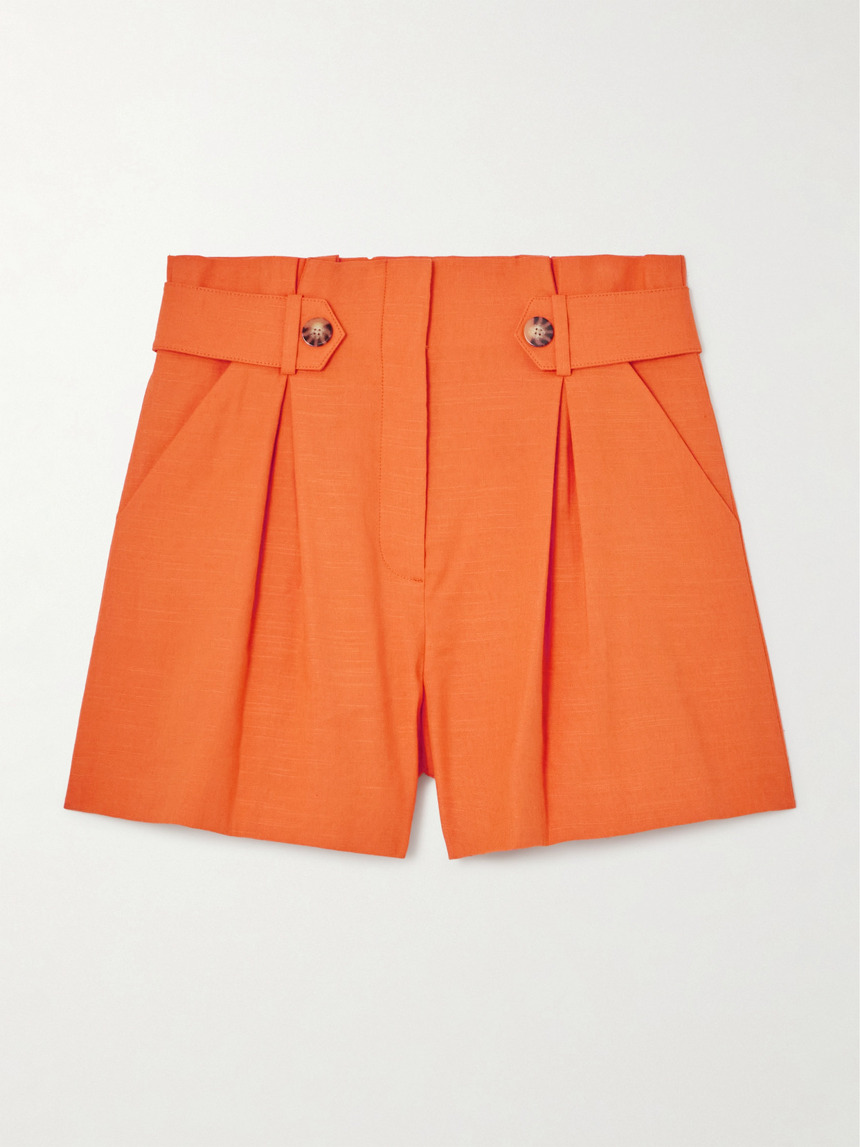 Veronica Beard Franzi Pleated Linen-blend Shorts In Orange