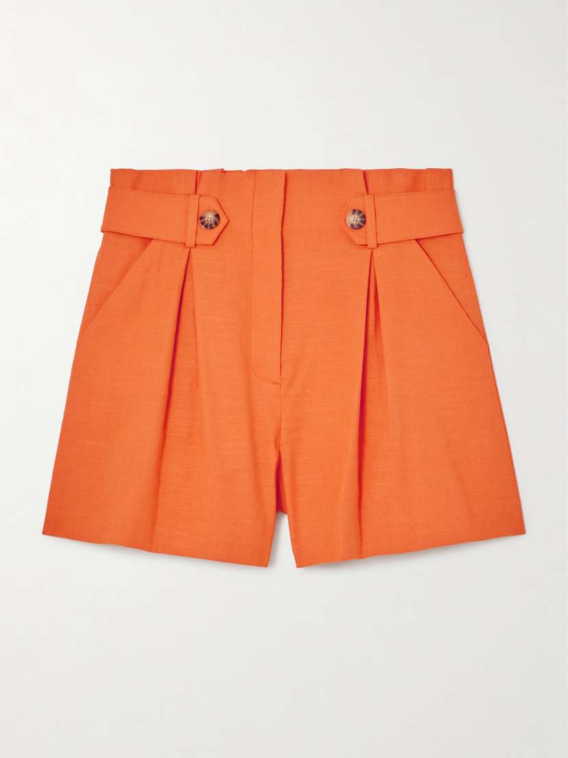 Veronica Beard Franzi Pleated Linen-blend Shorts