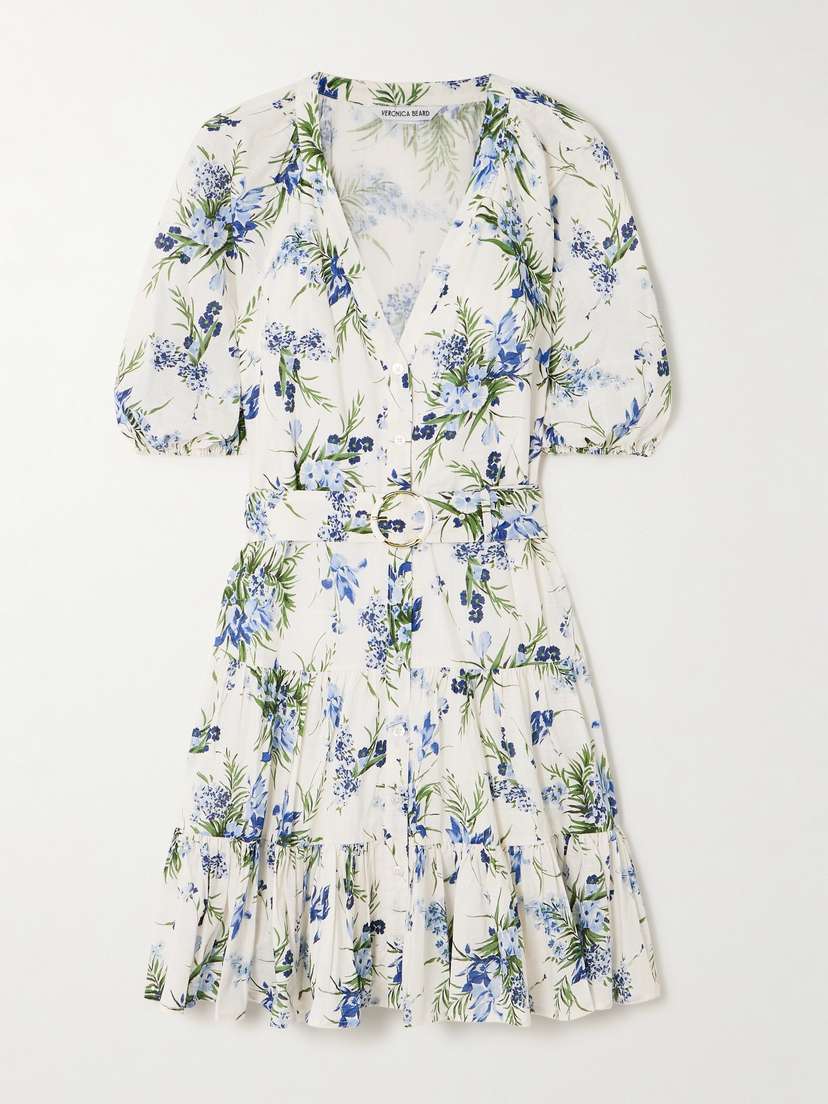 Veronica Beard Dewey Belted Tiered Floral-print Cotton-gauze Mini Dress - US0