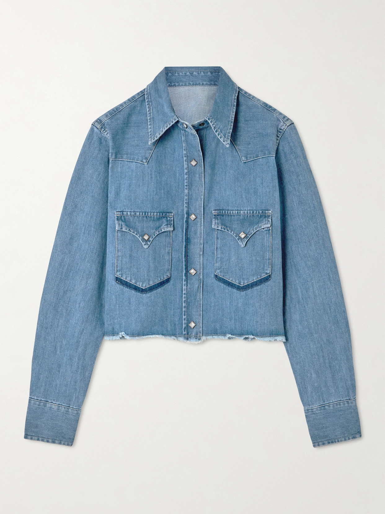 Fortela Caracas Frayed Cropped Denim Shirt In Blue