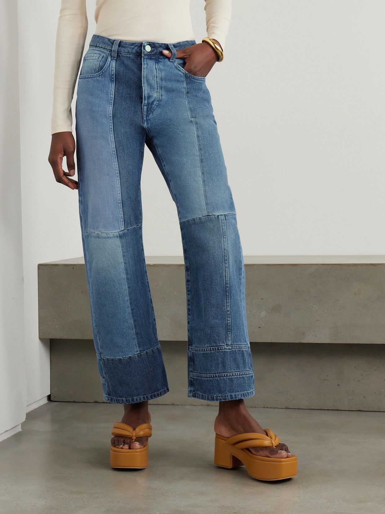 Patchwork Straight-Leg Jeans