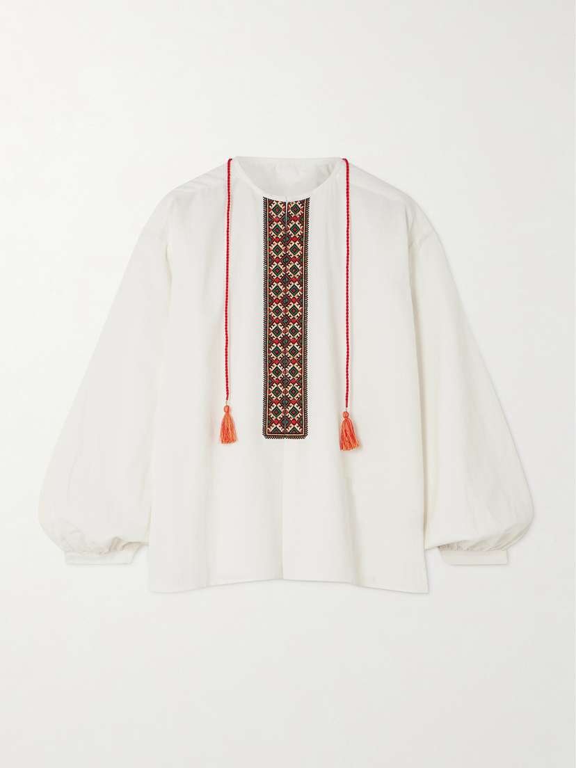 Fortela Tasseled Embroidered Cotton Blouse