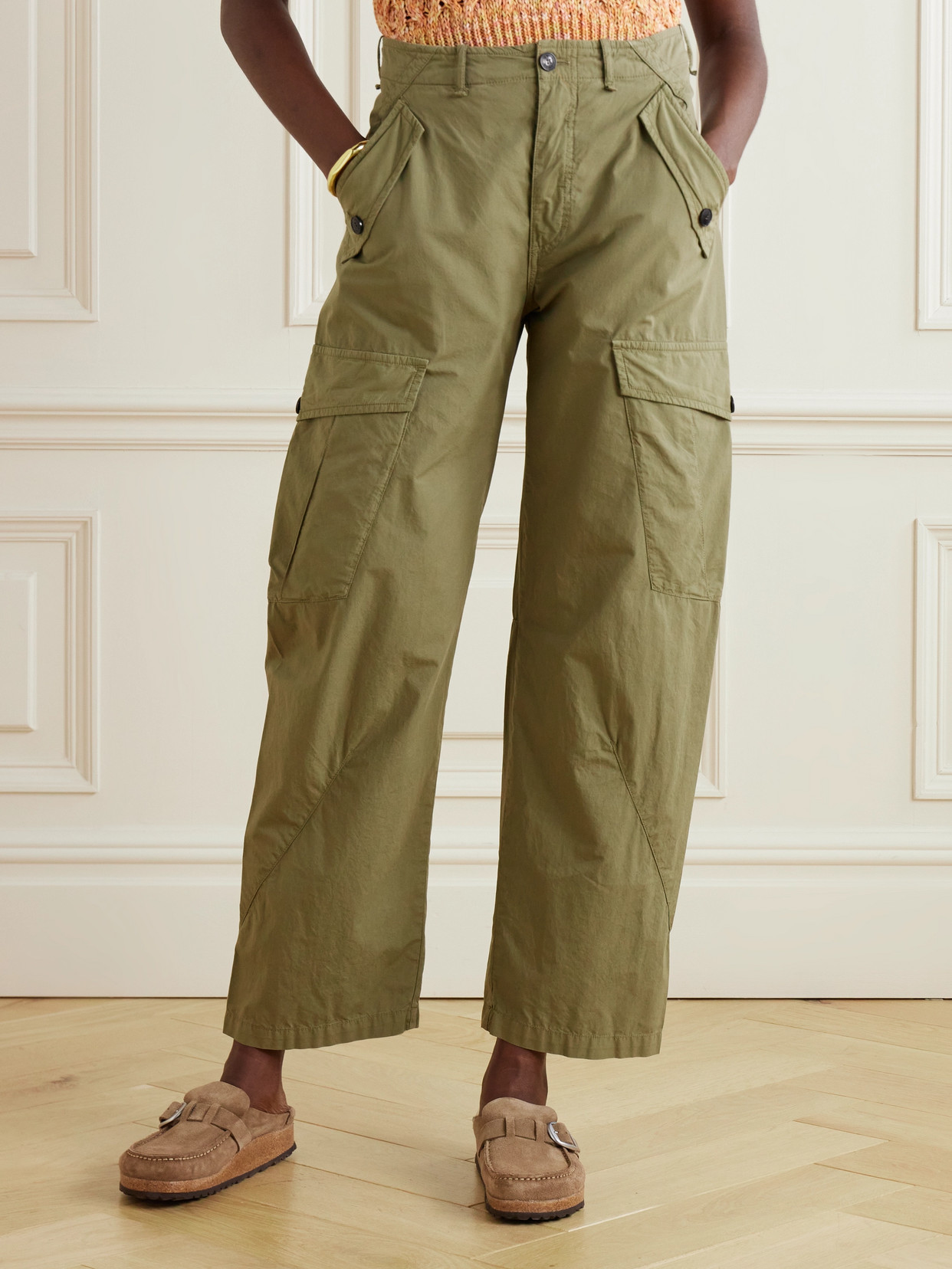 Fortela Jesla Cropped Cotton Straight-leg Cargo Pants In Green