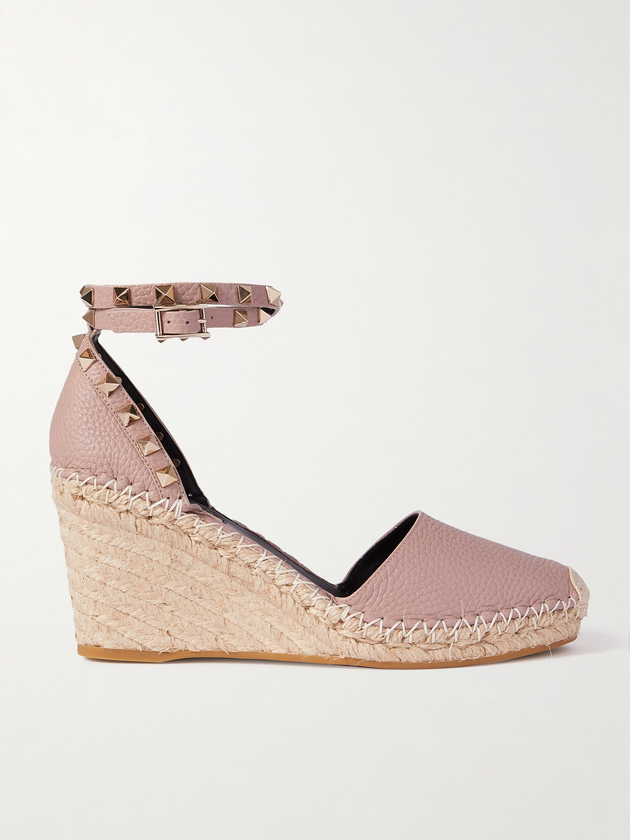 Valentino Garavani Rockstud 85 Textured-leather Wedge Espadrilles - Neutrals