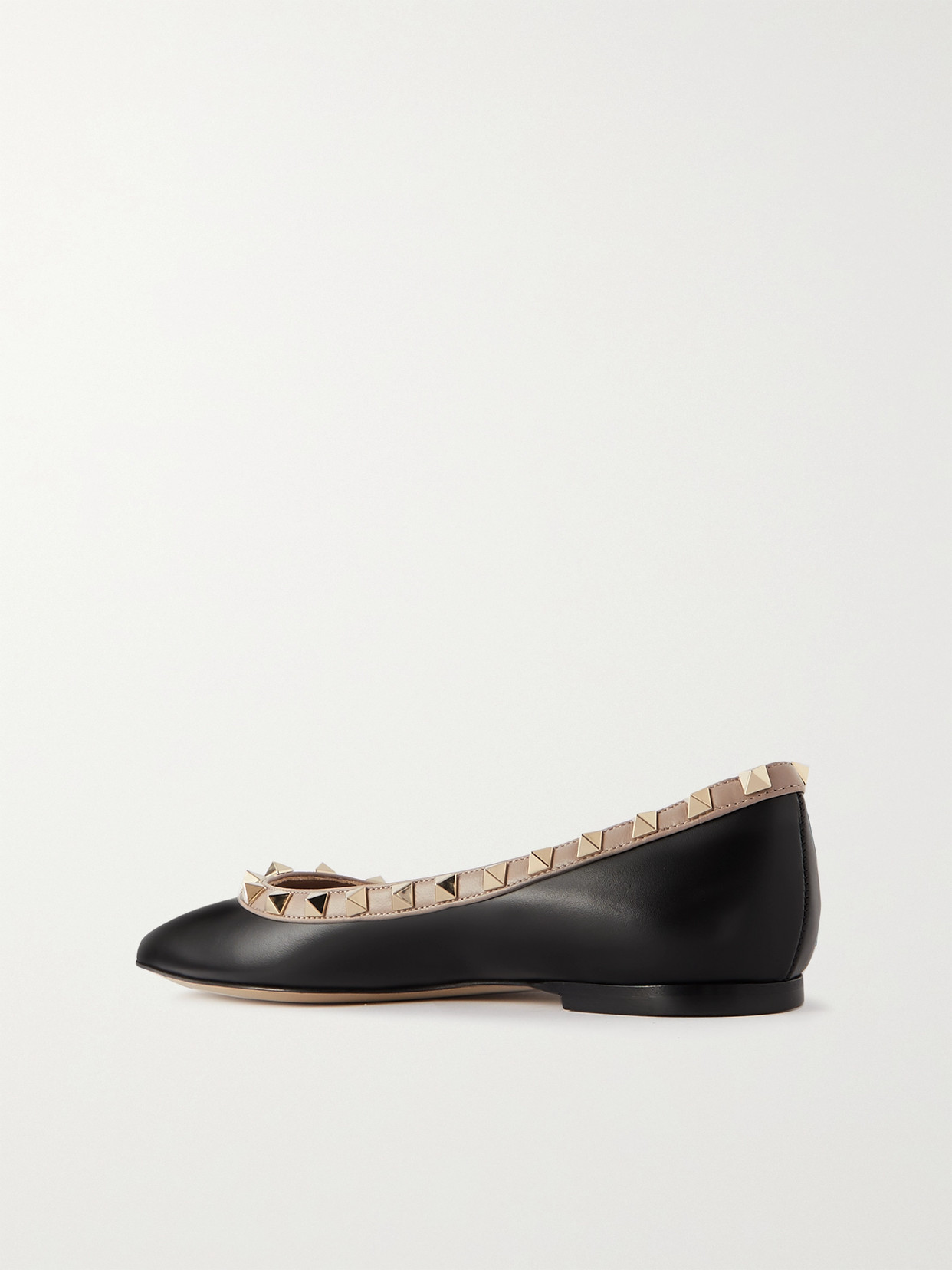 Shop Valentino Rockstud Leather Point-toe Flats In Black