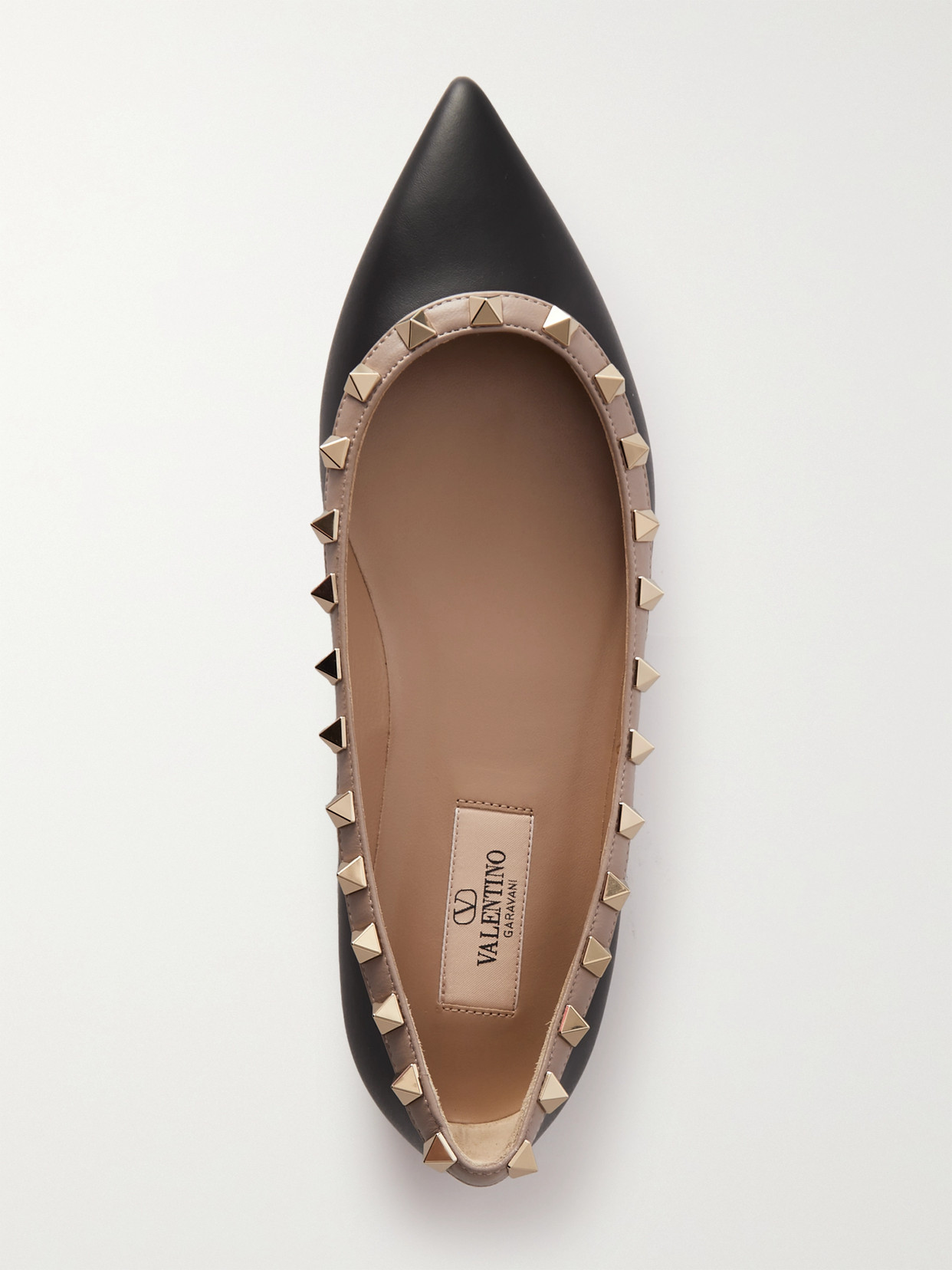 Shop Valentino Rockstud Leather Point-toe Flats In Black