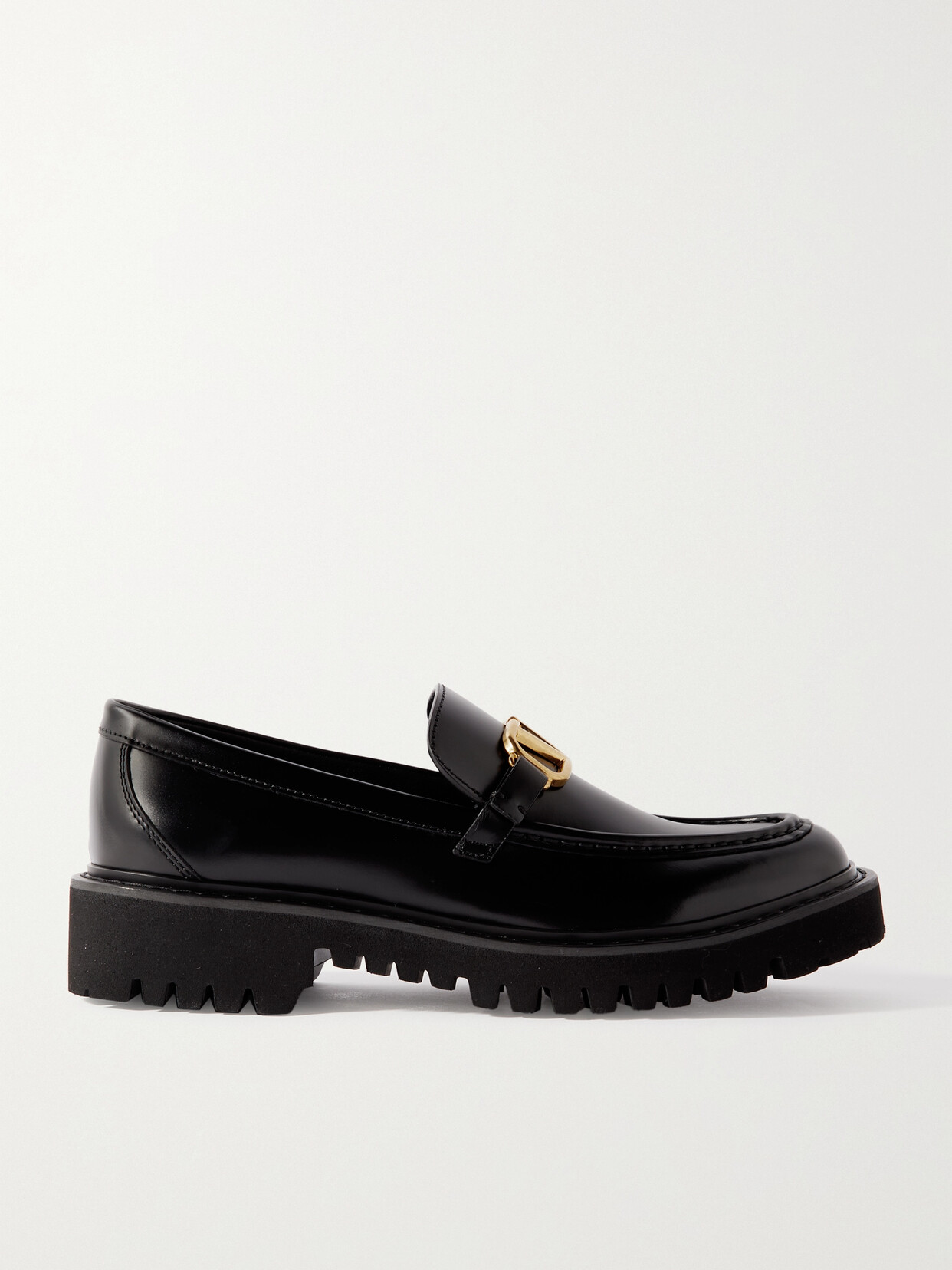 Shop Valentino Vlogo Leather Loafers In Black