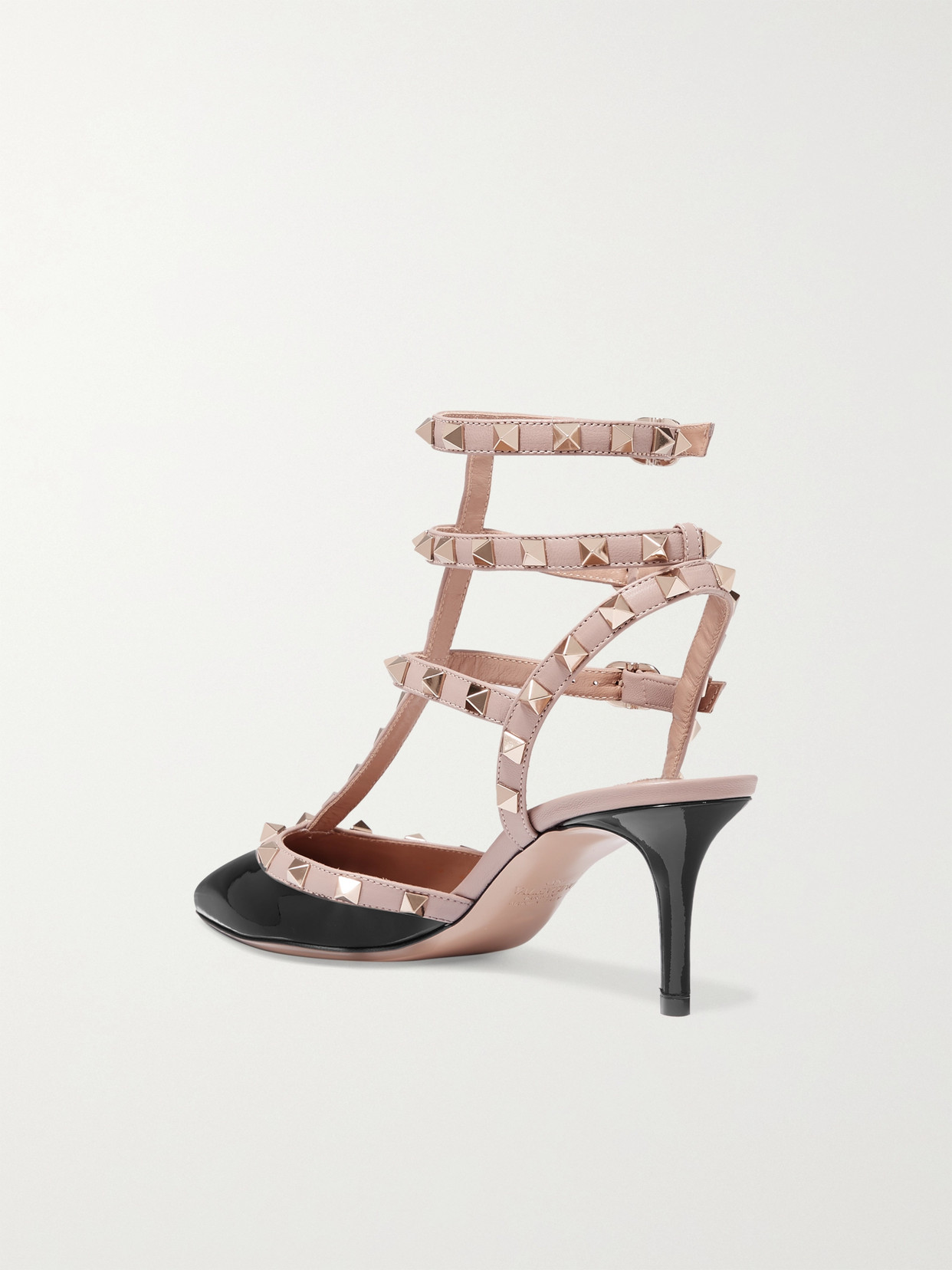 Valentino Rockstud Caged 65 Patent Ankle Strap Pump In Black