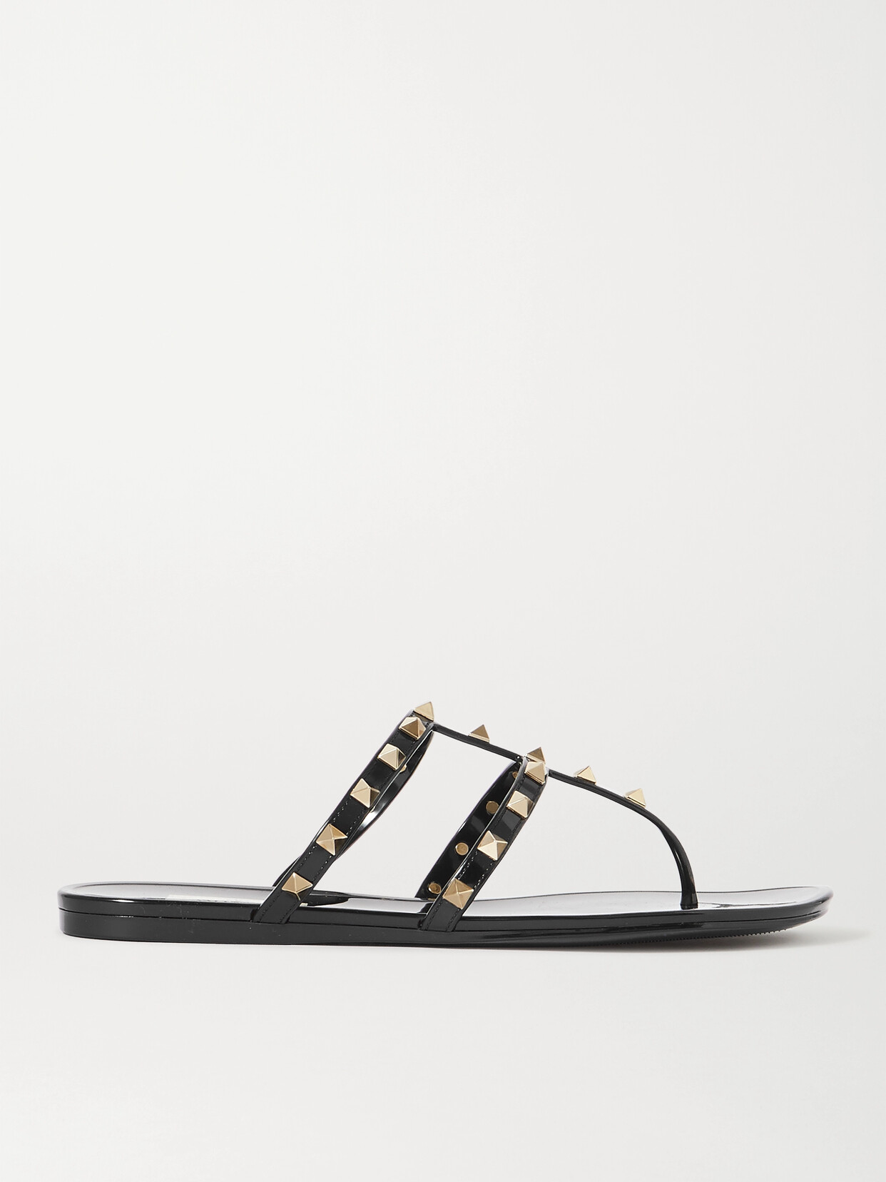 Valentino Garavani Rockstud T-strap Flat Slide Sandals In Black