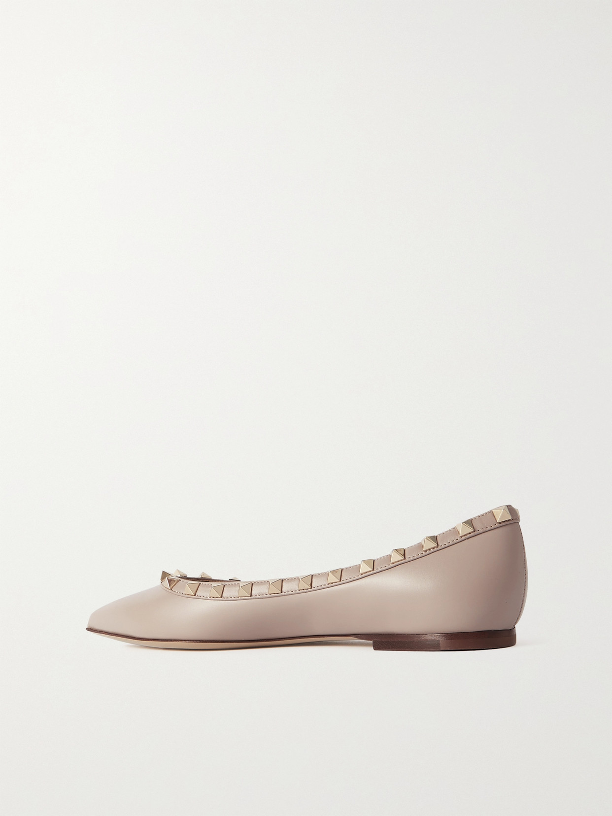 Shop Valentino Rockstud Leather Point-toe Flats In Neutrals