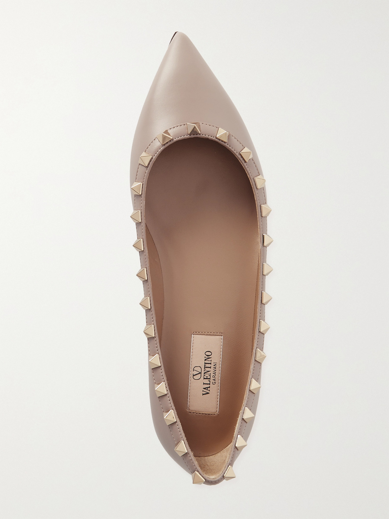 Shop Valentino Rockstud Leather Point-toe Flats In Neutrals