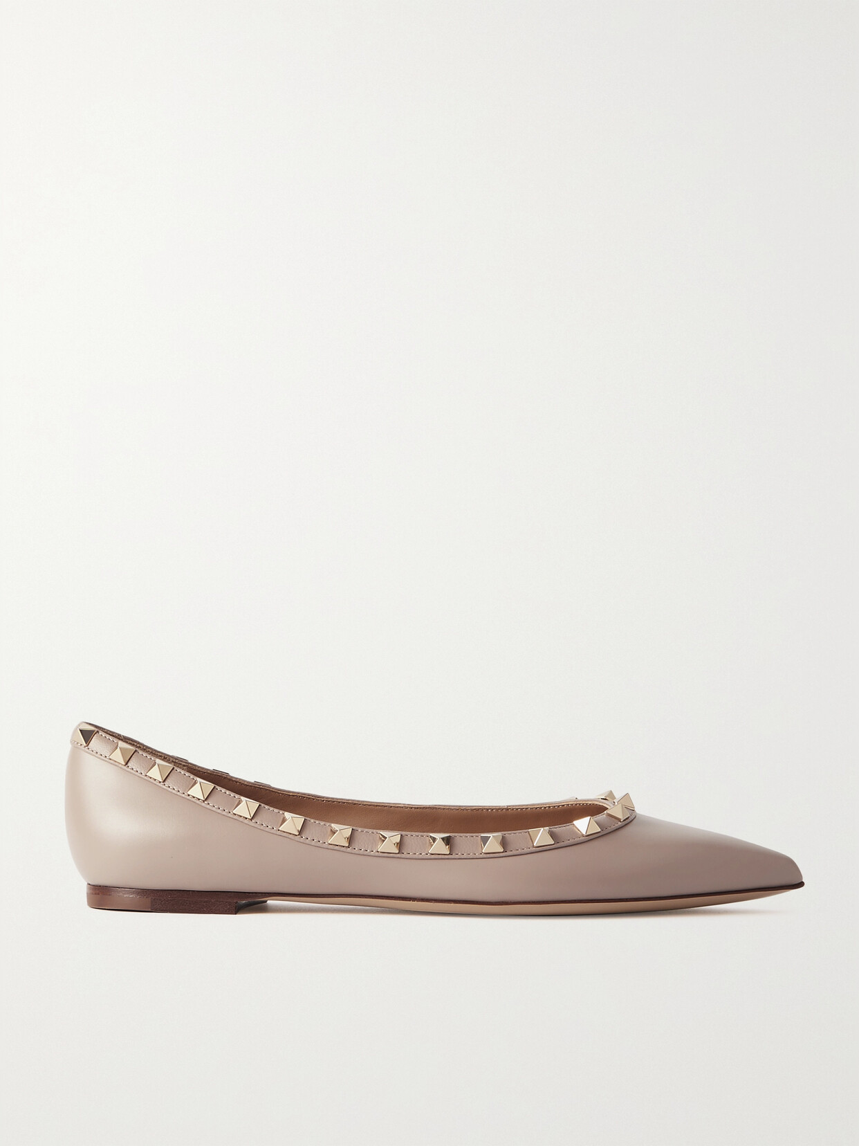 Shop Valentino Rockstud Leather Point-toe Flats In Neutrals