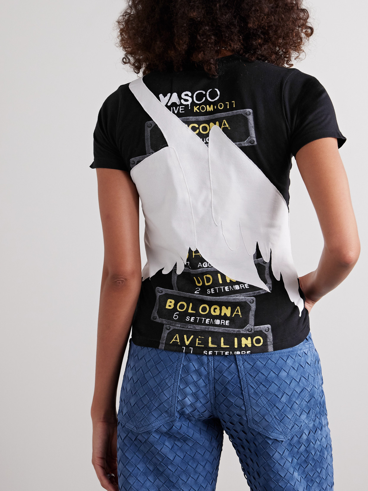 Conner Ives Swan Appliquéd Printed Cotton-jersey T-shirt In Black