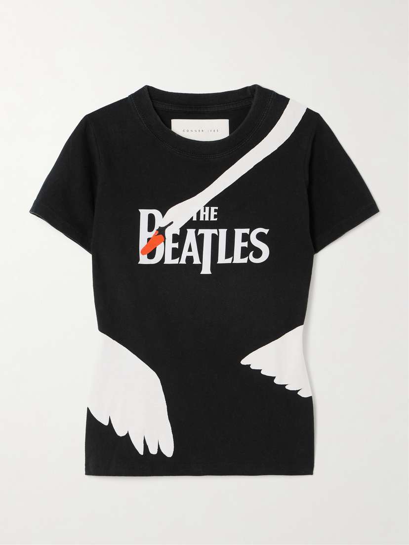 Conner Ives Swan Appliquéd Printed Cotton-jersey T-shirt