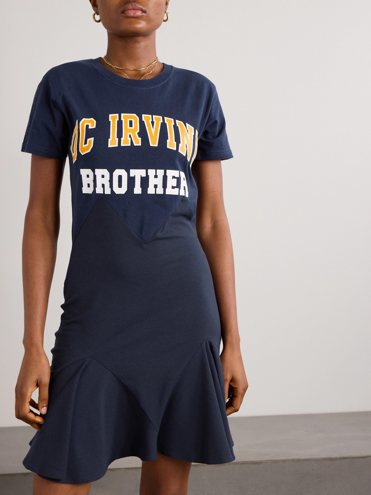 Conner Ives Printed Stretch Cotton-blend Jersey Mini Dress In Blue