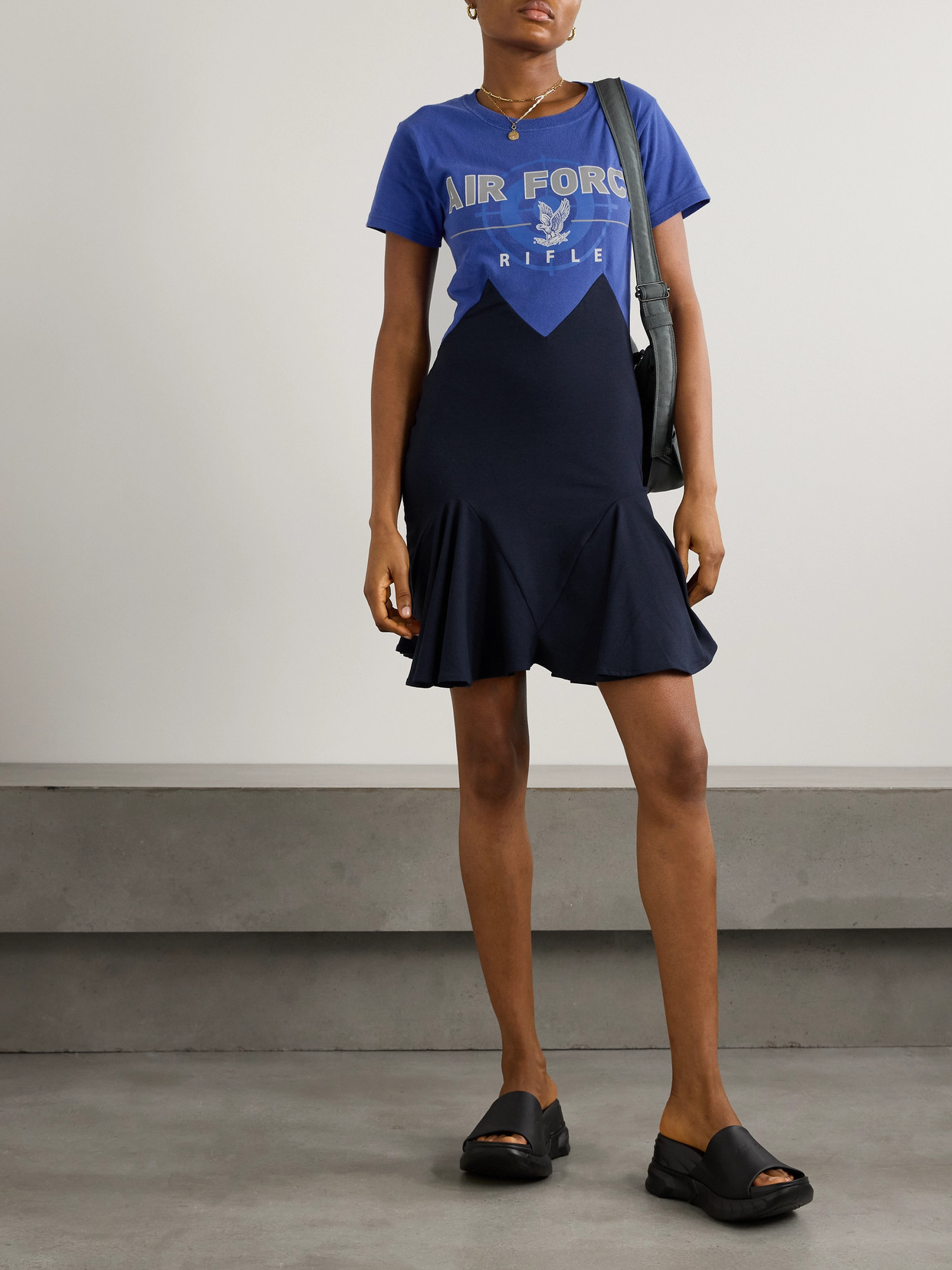 Conner Ives Printed Stretch Cotton-blend Jersey Mini Dress In Blue