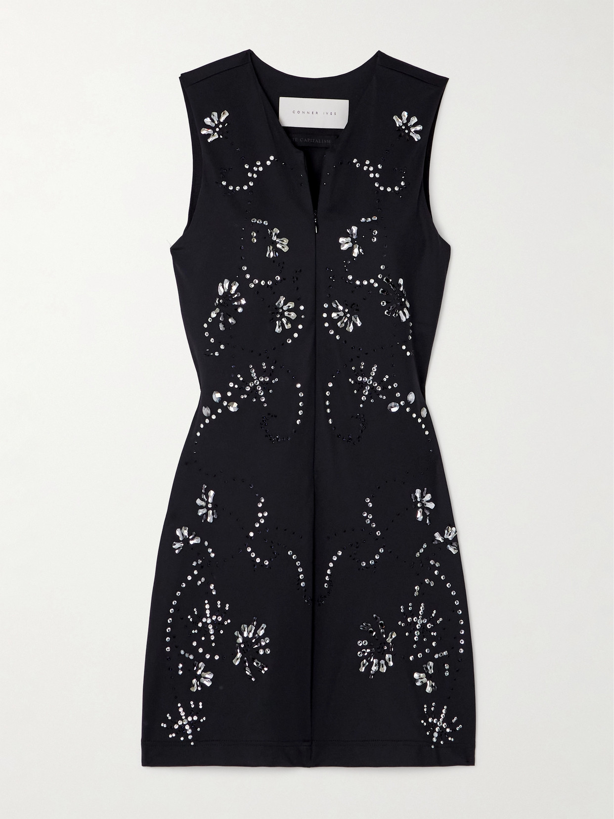 Conner Ives Crystal-embellished Recycled Jersey Mini Dress In Black