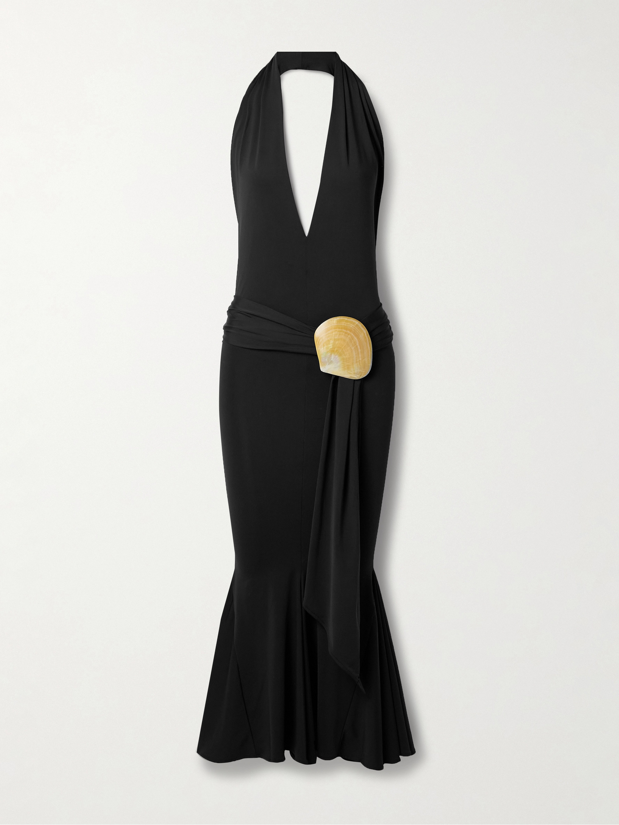 Conner Ives Asymmetric embellished stretch recycled-jersey halterneck midi dress thumbnail