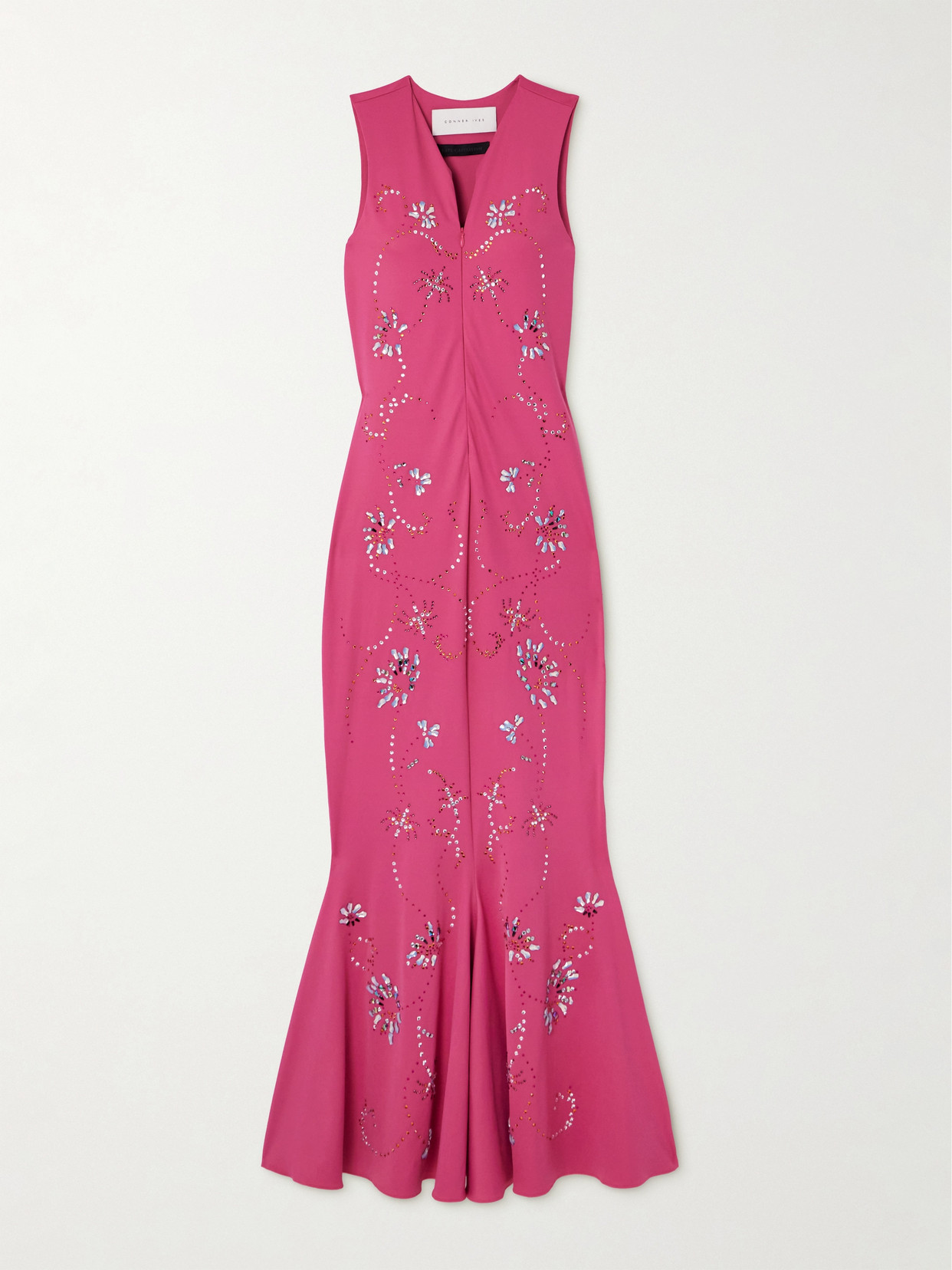 Conner Ives Crystal-embellished Recycled Stretch-jersey Maxi Dress In Pink