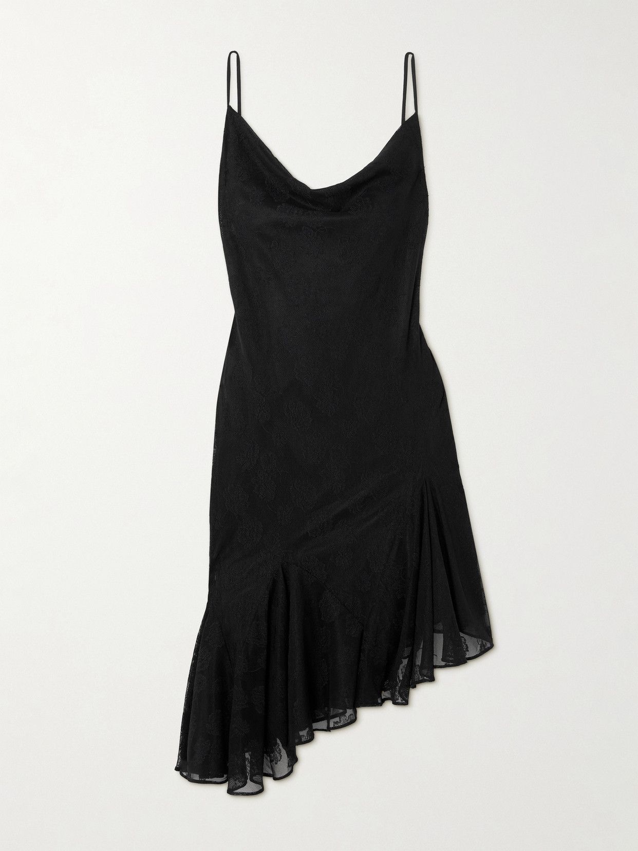 Conner Ives Asymmetric Ruffled Jacquard Mesh And Tulle Mini Dress In Black