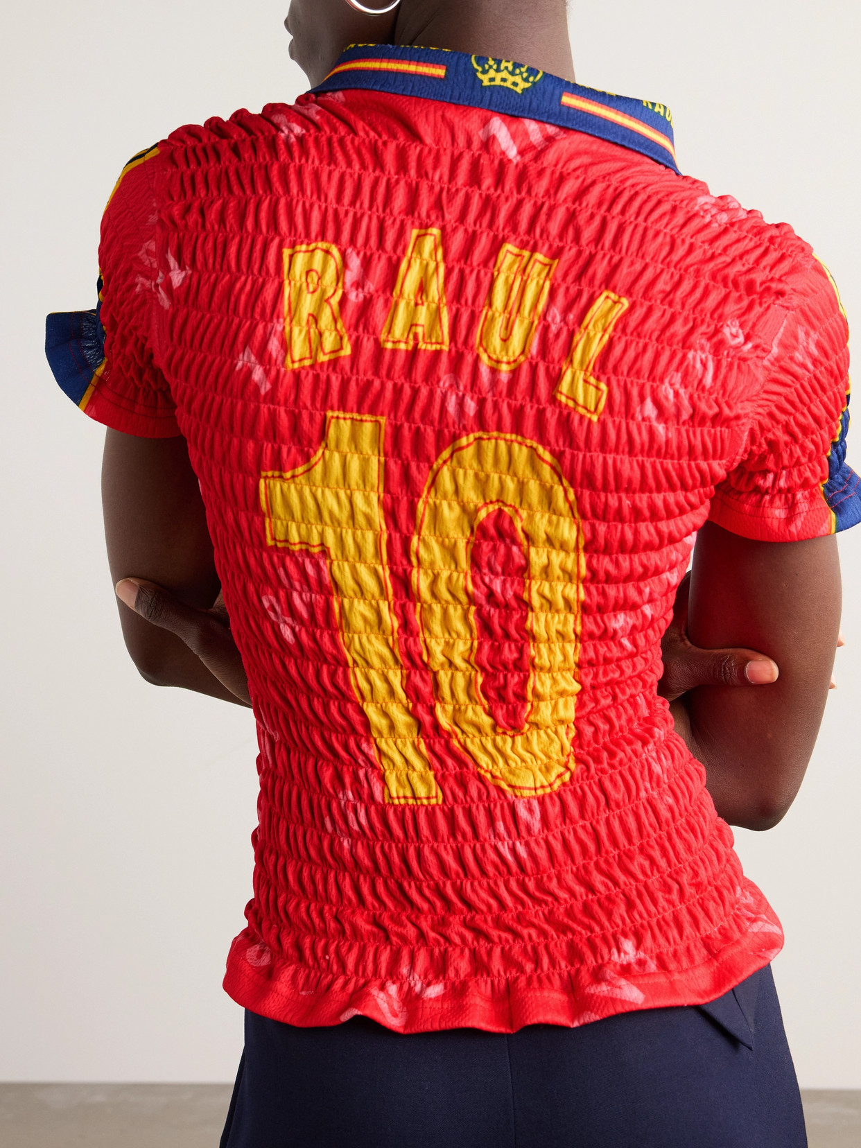 Conner Ives Printed Shirred Jersey Top In Multi