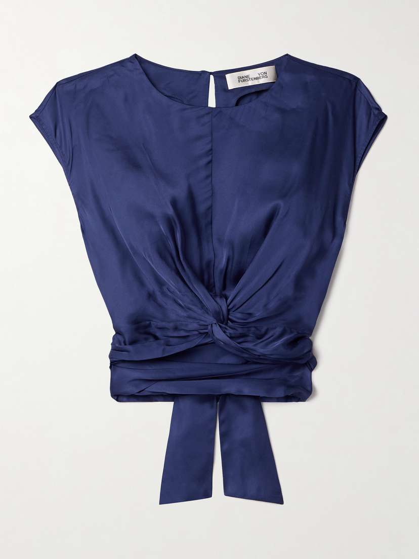 Diane von Furstenberg Persephone Cropped Twist-front Satin Wrap Top